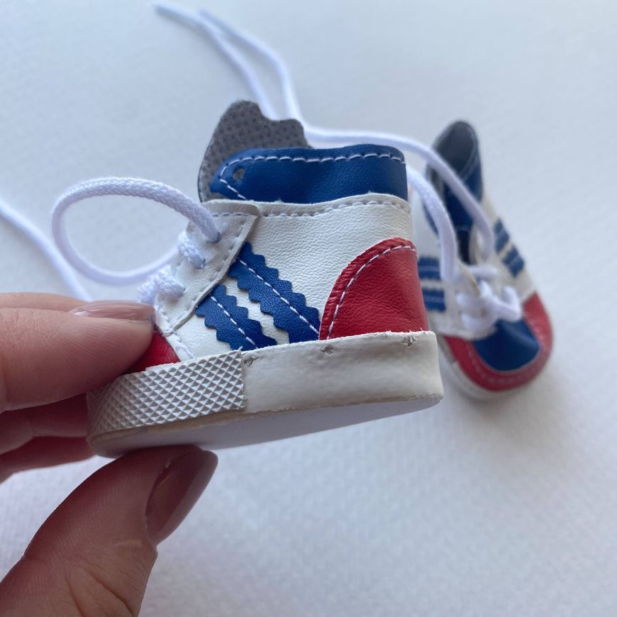 Кросівки для ляльки "Adidas" Дефект 5*6 см Білі з червоним і синім