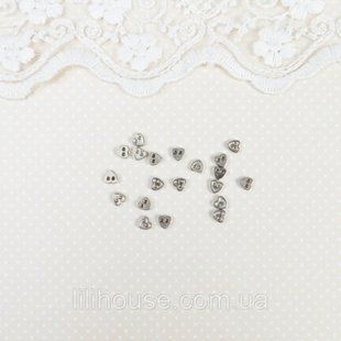 Пуговицы Сердца 4 мм для кукольной одежды Серебро 10 шт