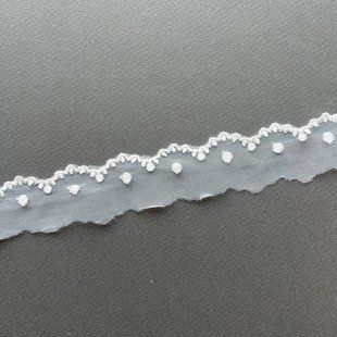 Кружево набивное на сетке в горошек 3 см Белое