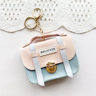 Сумка брелок "Delicate" 11*9 см Блакитна з бежевим