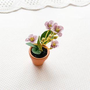 Миниатюра горшок с сиреневыми цветочками 10*3.5 см